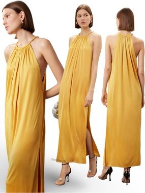 Ronny Kobo Estera Gown Yellow Golden Halter Dress Size Small $498